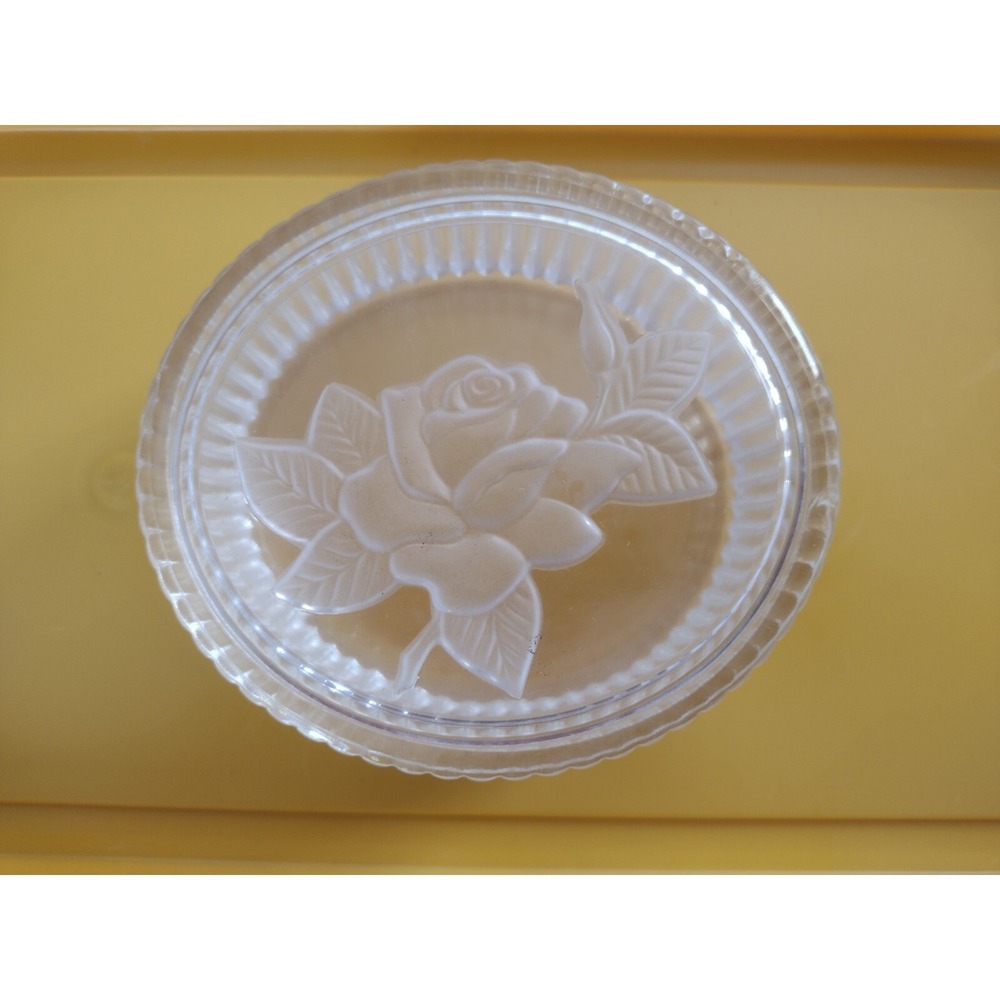 Vtg Teleflora Oval Rose Box Frosted Crystal Glass Jewelry Ribbed Trinket Clear
